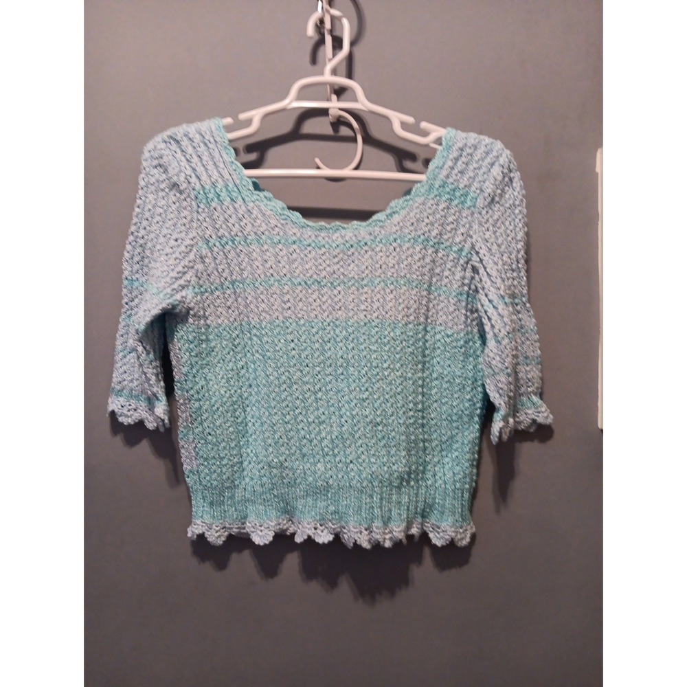 Crocheted Sweater Womens Blue Coquette L To XL Cropped Minimalist Unique